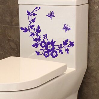 Waterdichte Bloem Toiletbril Muursticker Badkamer Decoratie Decals Decor Vlinder Muurschildering paars