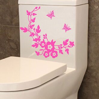 Waterdichte Bloem Toiletbril Muursticker Badkamer Decoratie Decals Decor Vlinder Muurschildering roze