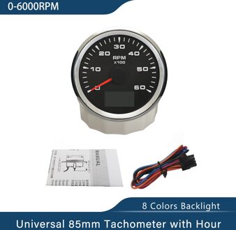 Waterdichte Boot Toerenteller Marine Tacho Gauge Lcd Urenteller 3K 4K 6K 8K 85Mm Boot Toerenteller 12V/24V Met 8 Kleuren Backlight 6K BS