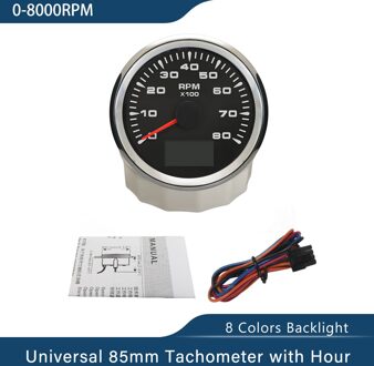 Waterdichte Boot Toerenteller Marine Tacho Gauge Lcd Urenteller 3K 4K 6K 8K 85Mm Boot Toerenteller 12V/24V Met 8 Kleuren Backlight 8K BS