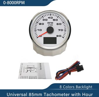 Waterdichte Boot Toerenteller Marine Tacho Gauge Lcd Urenteller 3K 4K 6K 8K 85Mm Boot Toerenteller 12V/24V Met 8 Kleuren Backlight 8K WS