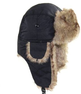 Waterdichte Bray Hoed Unisex Mode Eenvoudige Winter Warme Comfortabele Aviator Trooper Oorklep Warm Russische Ski Hoed Bont Bomber zwart