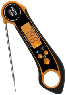 Waterdichte Keuken Digitale Bbq Voedsel Thermometer Instant Lezen Auto Power On/Off Opvouwbare Probe Met Backlight Magneet Keuken Tool Oranje