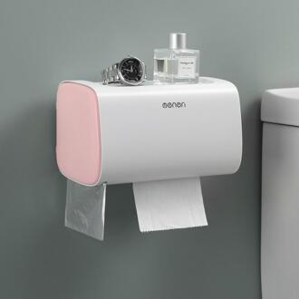 Waterdichte Muur Plastic Mount Toiletpapier Plank Badkamer Plank Opbergdoos Draagbare Toiletrolhouder roze