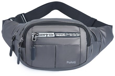 Waterdichte Nylon Mannen Fanny Taille Zakken Outdoor Casual Travel Multi-Pocket Crossbody Riem Packs Zilver