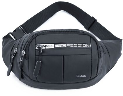 Waterdichte Nylon Mannen Fanny Taille Zakken Outdoor Casual Travel Multi-Pocket Crossbody Riem Packs zwart
