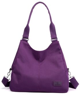 Waterdichte Nylon Schoudertas Voor Vrouwen Grote Capaciteit Alle-Purpose Boodschappentas Vrouwelijke Reizen Handtas donker paars