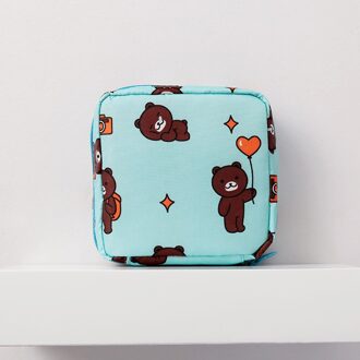 Waterdichte Tampon Opbergtas Leuke Maandverband Zakjes Draagbare Make-Up Lipstick Sleutel Oortelefoon Data Kabels Organizer blauw beer