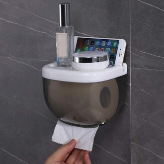Waterdichte Toiletrolhouder Mobiele Telefoon Opslag Plank Wall Mounted Rack zwart