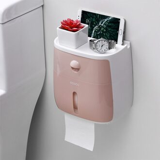 Waterdichte Toiletrolhouder Plastic Papieren Handdoeken Houder Wandmontage Badkamer Plank Opbergdoos Draagbare Toiletrolhouder roze