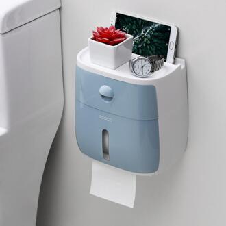 Waterdichte Wall Mount Toiletrolhouder Plank Lade Papierrol Buis Opbergdoos Creatieve Lade Tissue Doos Thuis Badkamer Benodigdheden blauw