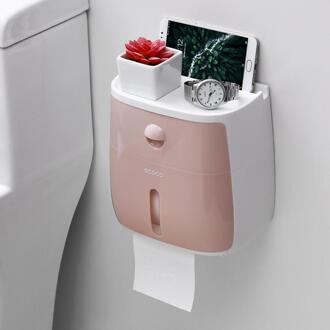 Waterdichte Wall Mount Toiletrolhouder Plank Lade Papierrol Buis Opbergdoos Creatieve Lade Tissue Doos Thuis Badkamer Benodigdheden roze