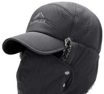 Waterdichte Winter Thicken Warmer Hoed Met Masker Ademend Winddicht Fiets Sneeuw Hikking Volgelaatsmasker Warmer Vader Hoed grijs