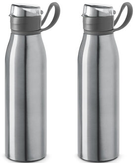 Waterfles - 4x - 650 ml - aluminium - klepdop - zilver - bpa-vrij
