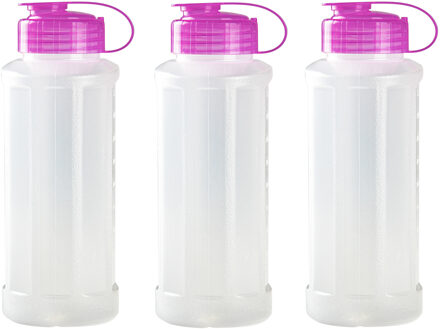 waterfles - 6x stuks - 1100 ml - transparant met dop roze - drinkfles - sport