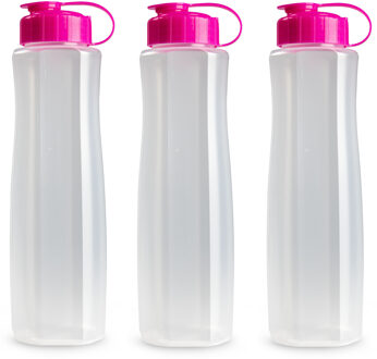 Waterfles/bidon - 3x stuks - kunststof - roze - 1500 ml - sport/fitness drinkfles