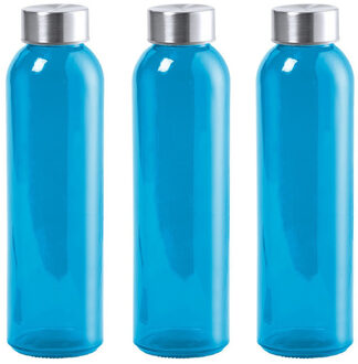 Waterfles/drinkfles AQUAMAN - 3x - glas - Blauw - met RVS dop - 500 ml - Sportfles - Bidon