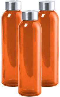 Waterfles/drinkfles AQUAMAN - 3x - glas - Oranje - met RVS dop - 500 ml - Sportfles - Bidon
