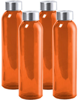 Waterfles/drinkfles AQUAMAN - 4x - glas - Oranje - met RVS dop - 500 ml - Sportfles - Bidon