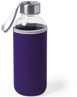 Waterfles/drinkfles Bidon - met softshell bescherm hoes - paars - glas - 420 ml - Sportfles