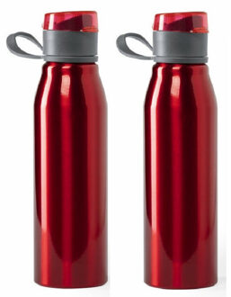 Waterfles / drinkfles / bidon / sportfles - 2x - Aluminium - metallic rood - schroefdop - 700 ml