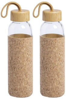 Waterfles/drinkfles met kurk bescherm hoes - 2x - glas - 500 ml - Sportfles - Bidon