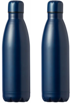 Waterfles / drinkfles met schroefdop - 2x - mat blauw - 790 ml - RVS metaal