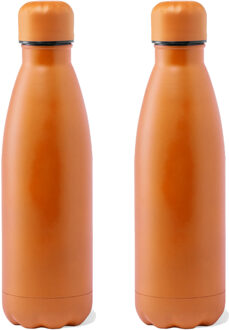 Waterfles / drinkfles met schroefdop - 2x - mat oranje - 790 ml - RVS metaal