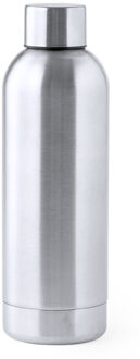 Waterfles/drinkfles - metallic zilver - met schroefdop - 800 ml - RVS