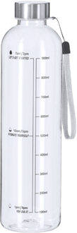 Waterfles/drinkfles - motivatiefles - transparant - met RVS dop - 1000 ml - D7 cm