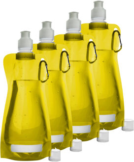 Waterfles/drinkfles opvouwbaar - 10x - geel - kunststof - 420 ml - schroefdop - karabijnhaak