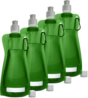 Waterfles/drinkfles opvouwbaar - 10x - groen - kunststof - 420 ml - schroefdop - karabijnhaak
