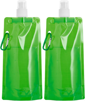Waterfles/drinkfles opvouwbaar - 10x - groen - kunststof - 460 ml - schroefdop - waterzak
