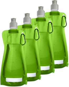 Waterfles/drinkfles opvouwbaar - 10x - lichtgroen - kunststof - 420 ml - schroefdop - karabijnhaak