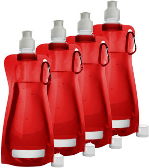 Waterfles/drinkfles opvouwbaar - 10x - rood - kunststof - 420 ml - schroefdop - karabijnhaak