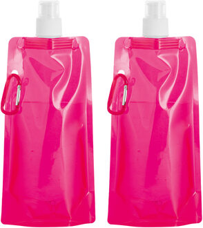 Waterfles/drinkfles opvouwbaar - 10x - roze - kunststof - 460 ml - schroefdop - waterzak