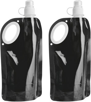 Waterfles/drinkfles opvouwbaar - 10x - zwart - kunststof - 770 ml - schroefdop - waterzak
