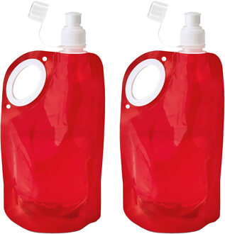 Waterfles/drinkfles opvouwbaar - 2x - rood - kunststof - 770 ml - schroefdop - waterzak