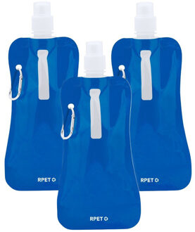 Waterfles / drinkfles opvouwbaar - 6x - blauw - kunststof - 400 ml - schroefdop - ophanghaak