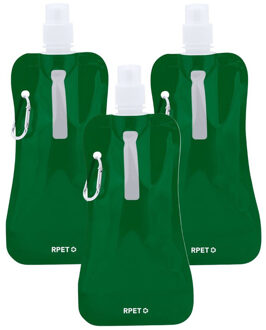Waterfles / drinkfles opvouwbaar - 6x - groen - kunststof - 400 ml - schroefdop - ophanghaak