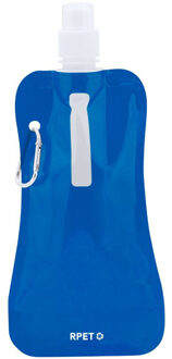 Waterfles / drinkfles opvouwbaar - blauw - kunststof - 400 ml - schroefdop - ophanghaak