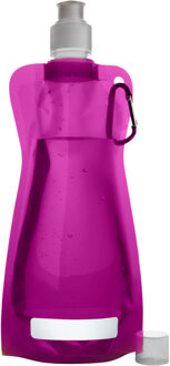 Waterfles/drinkfles opvouwbaar - fuchsia roze - kunststof - 420 ml - schroefdop - karabijnhaak