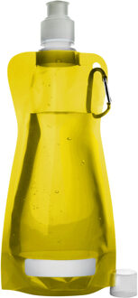 Waterfles/drinkfles opvouwbaar - geel - kunststof - 420 ml - schroefdop - karabijnhaak