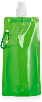 Waterfles/drinkfles opvouwbaar - groen - kunststof - 460 ml - schroefdop - waterzak - Drinkflessen