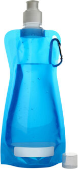 Waterfles/drinkfles opvouwbaar - lichtblauw - kunststof - 420 ml - schroefdop - karabijnhaak