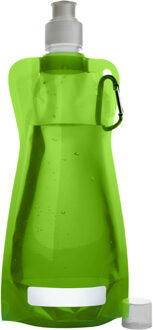 Waterfles/drinkfles opvouwbaar - lichtgroen - kunststof - 420 ml - schroefdop - karabijnhaak