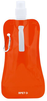 Waterfles / drinkfles opvouwbaar - oranje - kunststof - 400 ml - schroefdop - ophanghaak