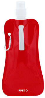 Waterfles / drinkfles opvouwbaar - rood - kunststof - 400 ml - schroefdop - ophanghaak