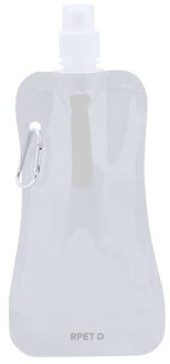 Waterfles / drinkfles opvouwbaar - wit - kunststof - 400 ml - schroefdop - ophanghaak