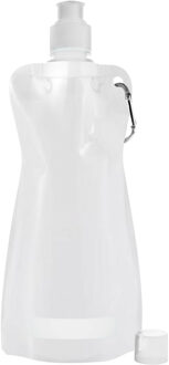 Waterfles/drinkfles opvouwbaar - wit - kunststof - 420 ml - schroefdop - karabijnhaak